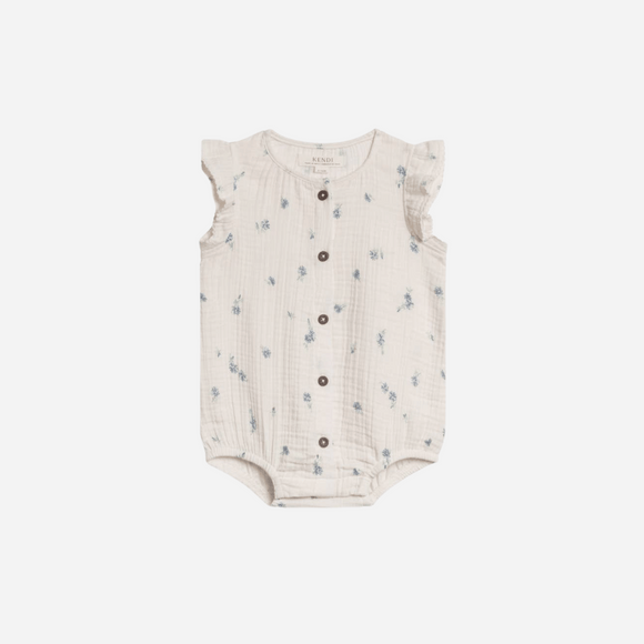 Colored Organics - Coco Muslin Button Front Bubble Romper - Elena Floral / Lilla
