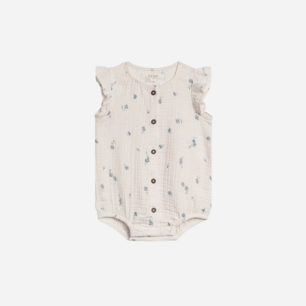 Colored Organics - Coco Muslin Button Front Bubble Romper - Elena Floral / Lilla