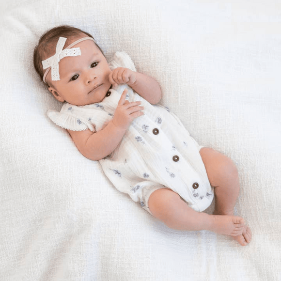 Colored Organics - Coco Muslin Button Front Bubble Romper - Elena Floral / Lilla