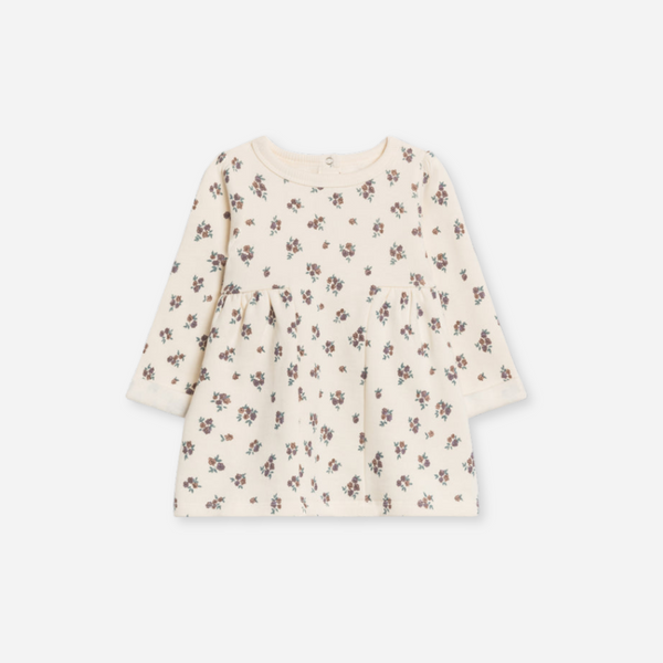 Colored Organics - Fran Fleece Cuff Sleeve Dress -Tempe Floral / Fog + Chestnut
