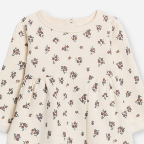 Colored Organics - Fran Fleece Cuff Sleeve Dress -Tempe Floral / Fog + Chestnut