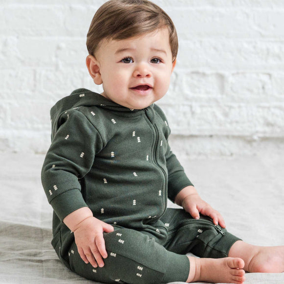 Colored Organics - Greer Fleece Hooded Zipper Romper - Bent / Pine