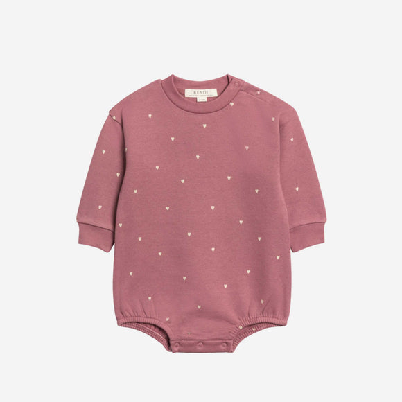Colored Organics - Jamie Fleece Bubble Romper - Hearts / Raspberry