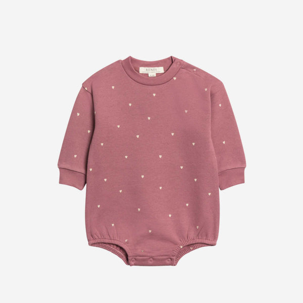 Colored Organics - Jamie Fleece Bubble Romper - Hearts / Raspberry