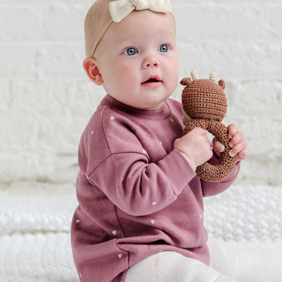 Colored Organics - Jamie Fleece Bubble Romper - Hearts / Raspberry