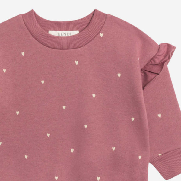 Colored Organics - Jamie Fleece Bubble Romper - Hearts / Raspberry