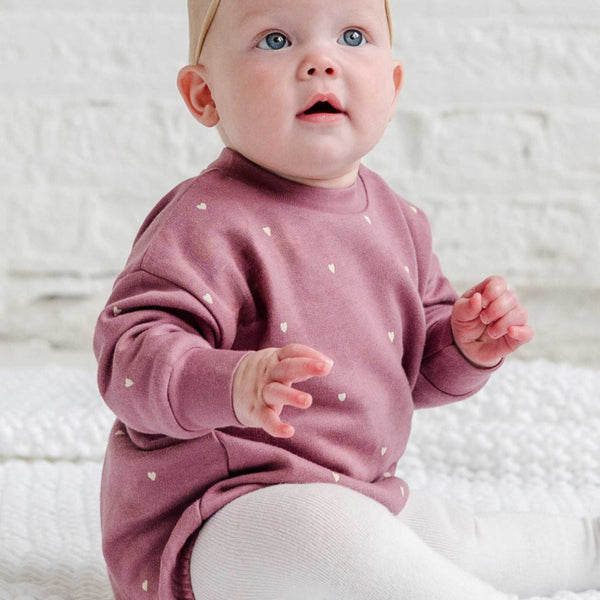 Colored Organics - Jamie Fleece Bubble Romper - Hearts / Raspberry