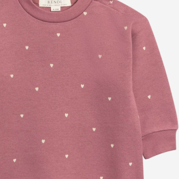 Colored Organics - Jamie Fleece Bubble Romper - Hearts / Raspberry
