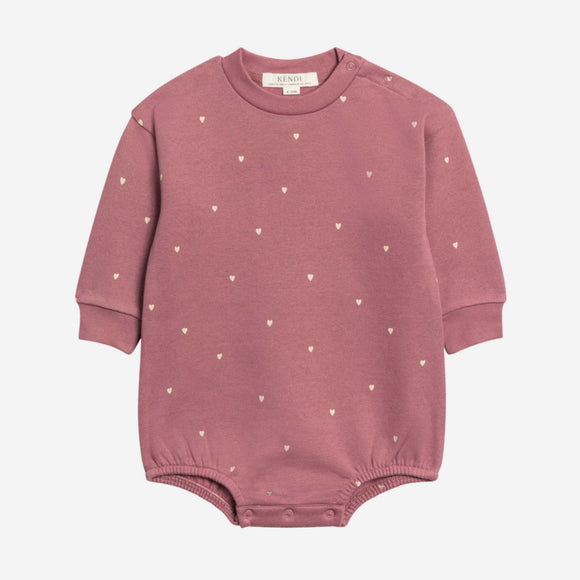 Colored Organics - Jamie Fleece Bubble Romper - Hearts / Raspberry
