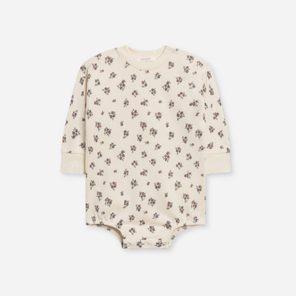 Colored Organics - Jamie Fleece Bubble Romper - Tempe Floral / Fog + Chestnut