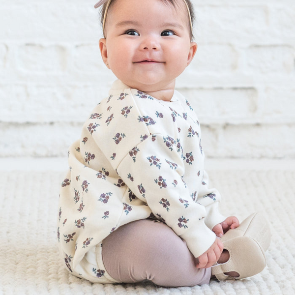 Colored Organics - Jamie Fleece Bubble Romper - Tempe Floral / Fog + Chestnut