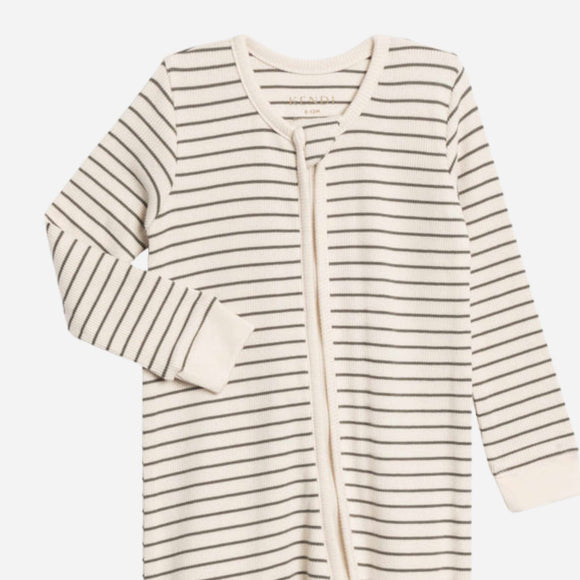 Colored Organics - Kit Ribbed Zipper Footed  Sleeper - Olive Stripe