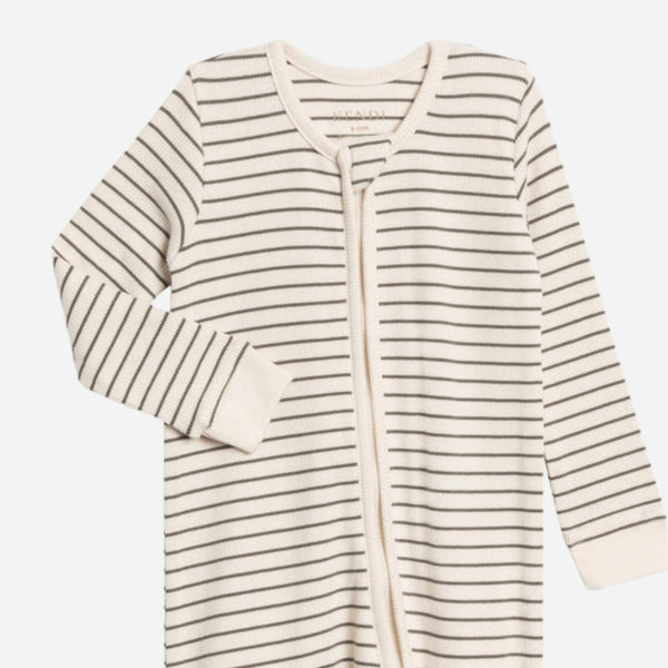 Colored Organics - Kit Ribbed Zipper Footed  Sleeper - Olive Stripe