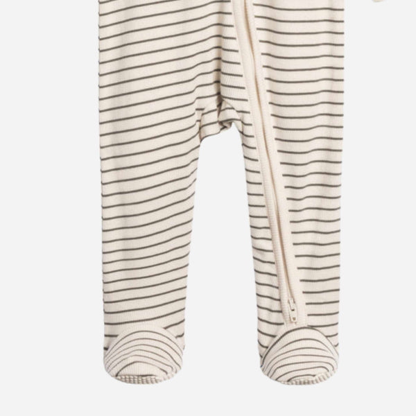 Colored Organics - Kit Ribbed Zipper Footed  Sleeper - Olive Stripe