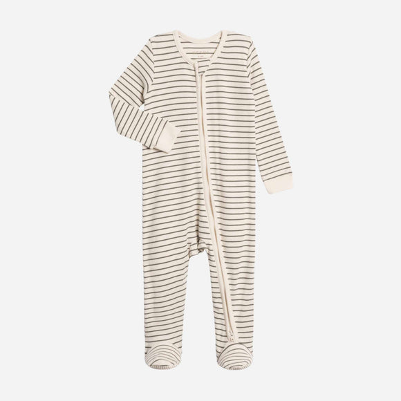 Colored Organics - Kit Ribbed Zipper Footed  Sleeper - Olive Stripe
