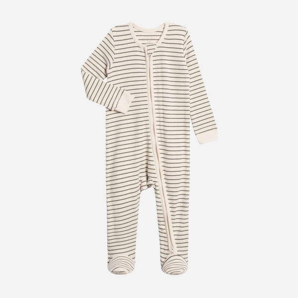 Colored Organics - Kit Ribbed Zipper Footed  Sleeper - Olive Stripe