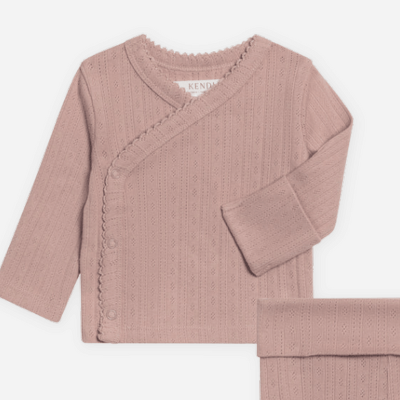 Colored Organics - Lacy Brushed Pointelle Kimono Top & Pant - Wren