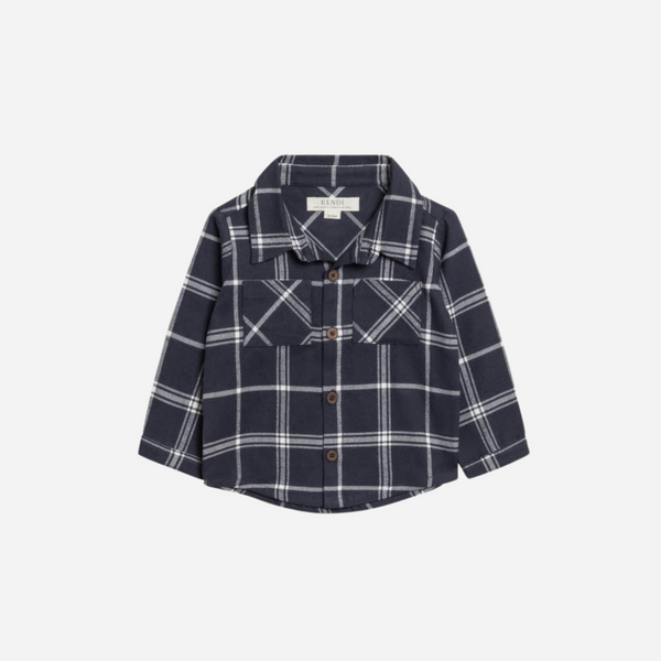 Colored Organics - Lev Flannel Long Sleeve Collared Shirt - Navy Plaid