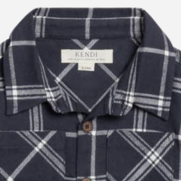 Colored Organics - Lev Flannel Long Sleeve Collared Shirt - Navy Plaid