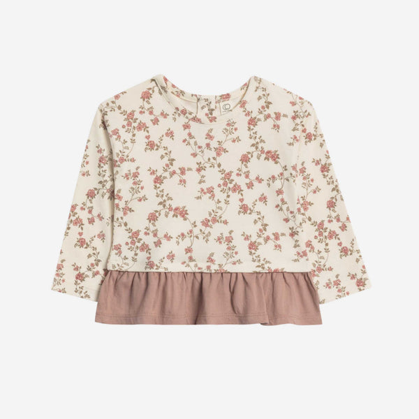 Colored Organics - Lily Long Sleeve Ruffle Hem Top - Agnes Floral / Mauve