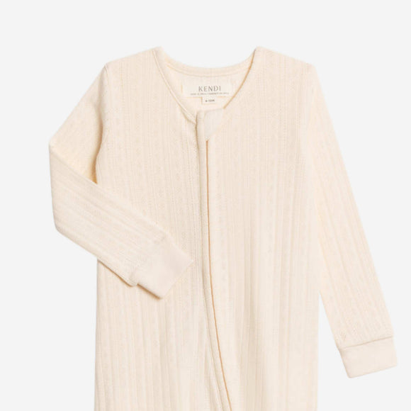 Colored Organics - Maya Pointelle Footed Zip Sleeper - Ivory