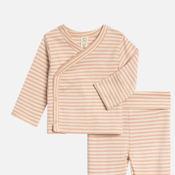 Colored Organics - Riley 2 Piece Kimono Wrap Top and Pant Set - Ballet Stripe