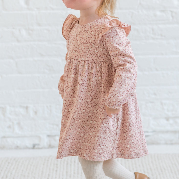 Colored Organics - Mika Ruffle Long Sleeve Dress - Zinnia Floral / Blush