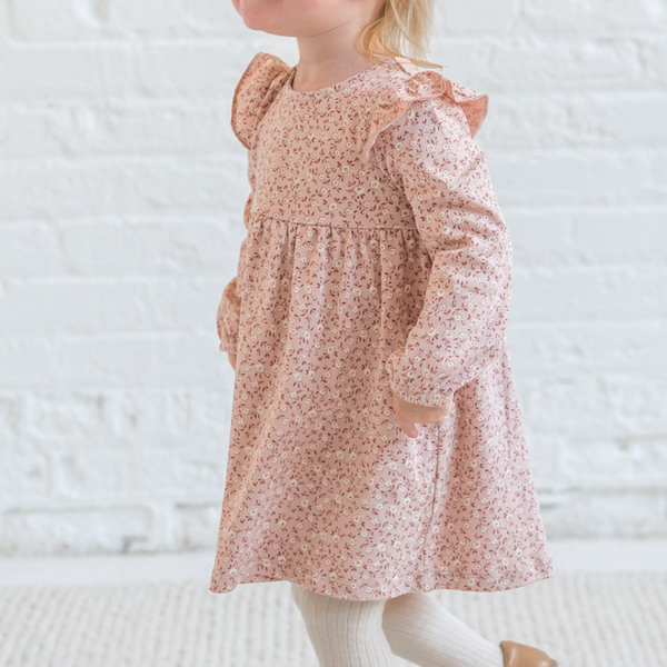 Colored Organics - Mika Ruffle Long Sleeve Dress - Zinnia Floral / Blush
