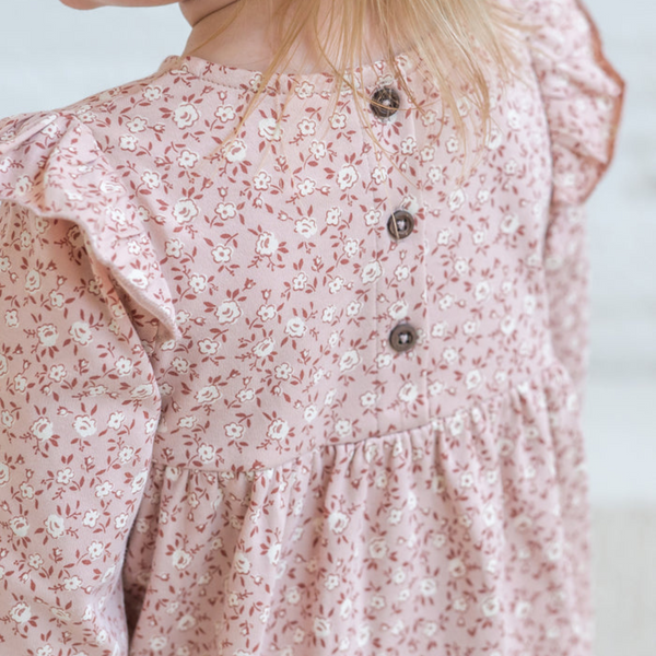 Colored Organics - Mika Ruffle Long Sleeve Dress - Zinnia Floral / Blush