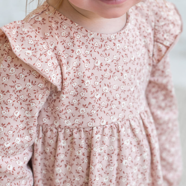 Colored Organics - Mika Ruffle Long Sleeve Dress - Zinnia Floral / Blush