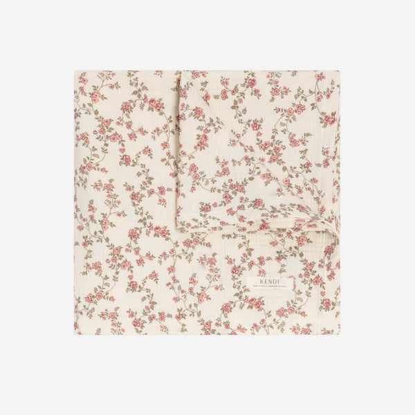 Colored Organics - Muslin Swaddle Blanket - Agnes Floral / Raspberry + Mauve
