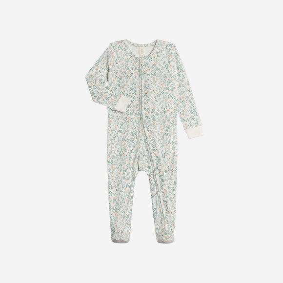Colored Organics - Neve Ruffle Zipper Footed Romper - Merion Floral / Laguna + Shell