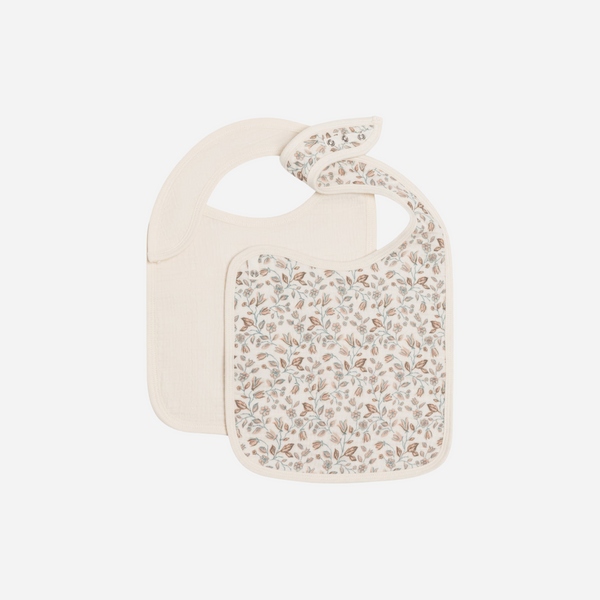 Colored Organics - Organic 2-Pack Muslin Bibs - Yuma Floral + Ivory