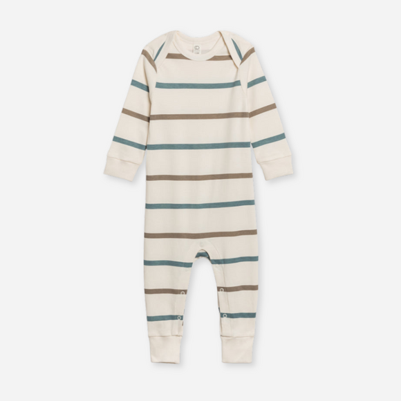 Colored Organics - Organic Baby Aspen Romper - Max Stripe / Teal + Taupe
