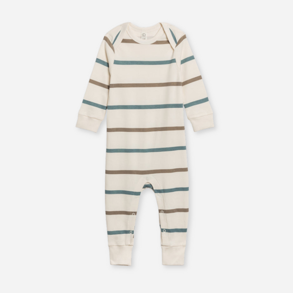 Colored Organics - Organic Baby Aspen Romper - Max Stripe / Teal + Taupe