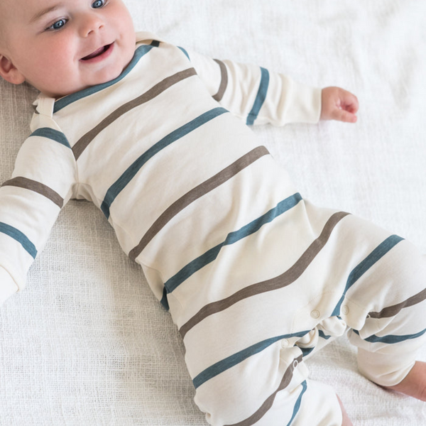 Colored Organics - Organic Baby Aspen Romper - Max Stripe / Teal + Taupe