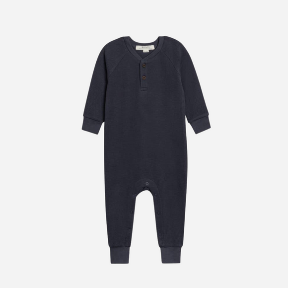 Colored Organics - Organic Baby Crosby Waffle Henley Romper - Navy