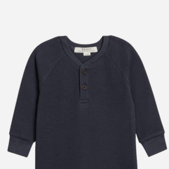 Colored Organics - Organic Baby Crosby Waffle Henley Romper - Navy