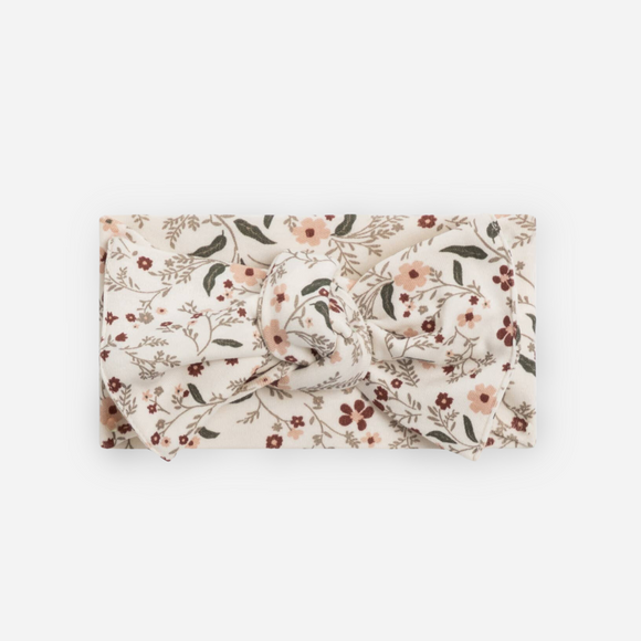 Colored Organics - Organic Baby Hattie Knot Bow Wrap - Hailey Floral / Fawn