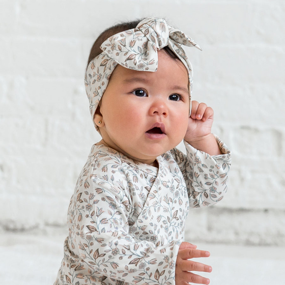 Colored Organics - Organic Baby Hattie Knot Bow Wrap - Yuma Floral/Teal+Taupe