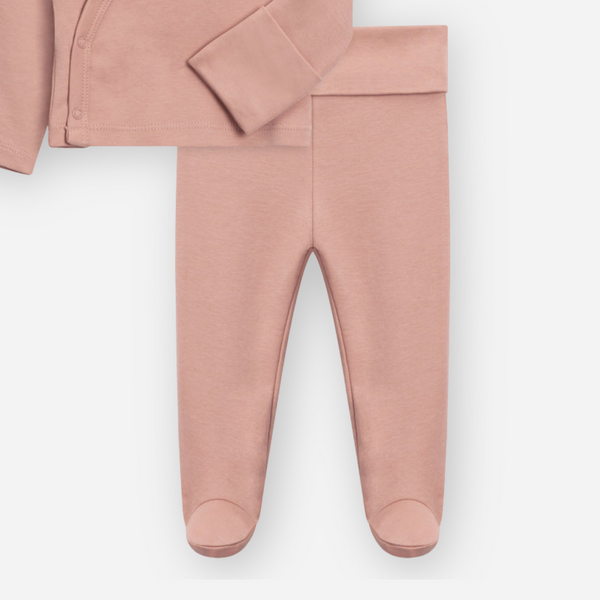 Colored Organics - Organic Baby Kimono Wrap Top and Footed Pant Set - Blush