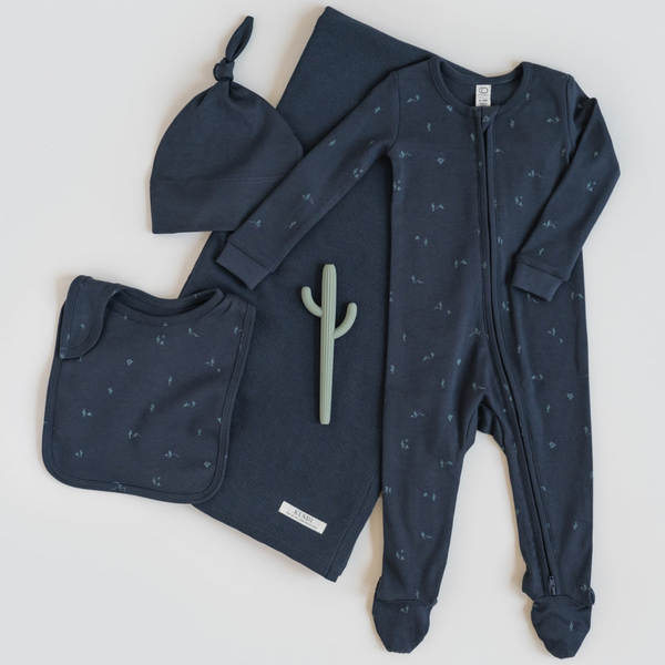 Colored Organics - Organic Baby Peyton Footed Sleeper - Cactus/Navy+Teal