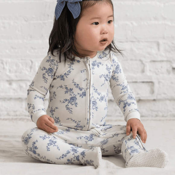 Colored Organics - Organic Baby Peyton Footed Sleeper - Serena Floral / Rain