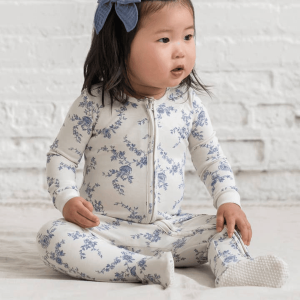 Colored Organics - Organic Baby Peyton Footed Sleeper - Serena Floral / Rain
