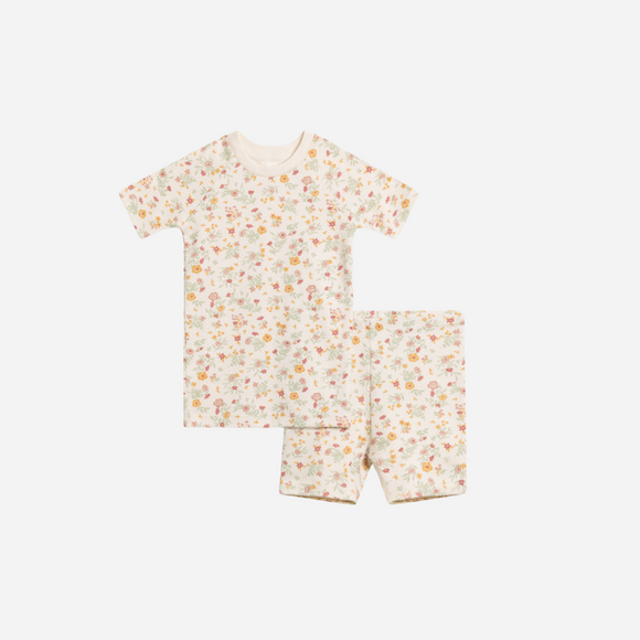 Colored Organics - Organic Baby & Kids Short Sleeve Jammies - Bianca Floral / Berry