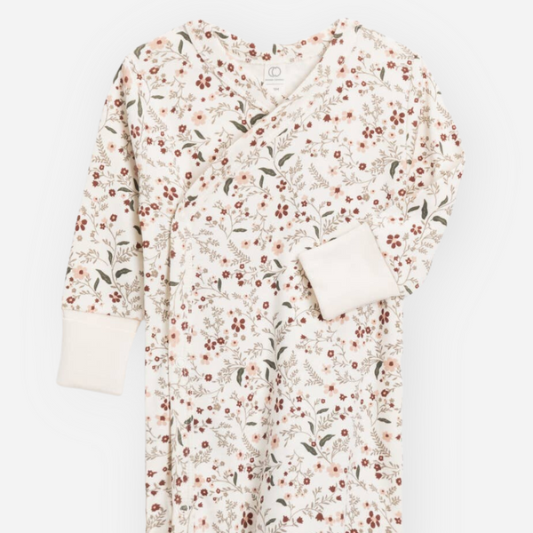 Colored Organics - Organic Newborn Indy Kimono Gown - Hailey Floral / Fawn