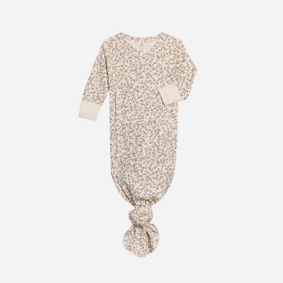 Colored Organics - Organic Newborn Indy Kimono Gown - Primrose Floral / Chesnut+Taupe
