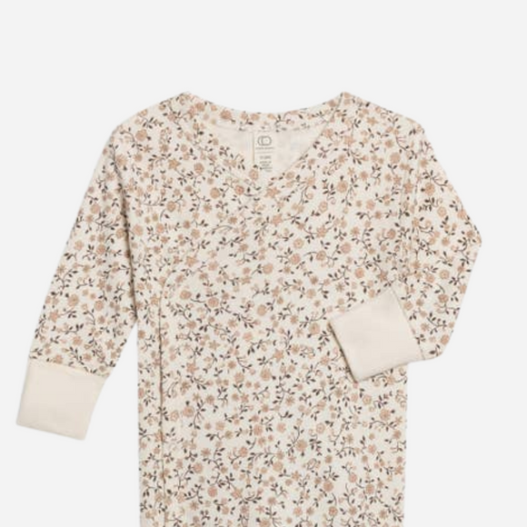 Colored Organics - Organic Newborn Indy Kimono Gown - Primrose Floral / Chesnut+Taupe