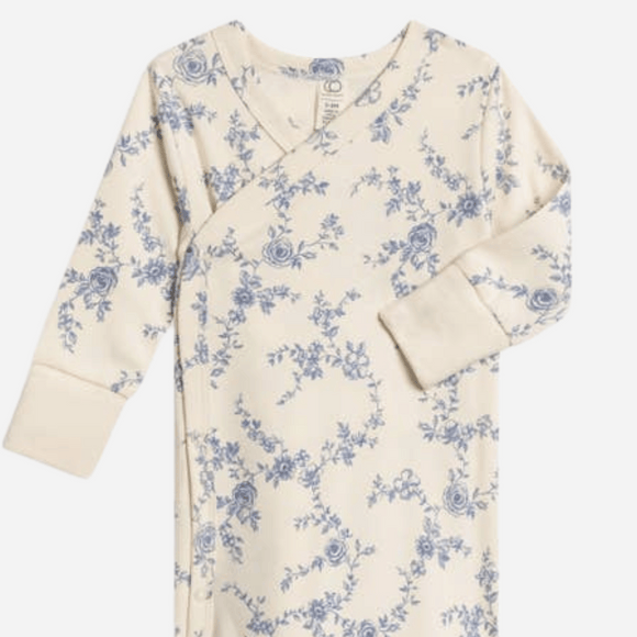 Colored Organics - Organic Newborn Indy Kimono Gown - Serena Floral / Rain