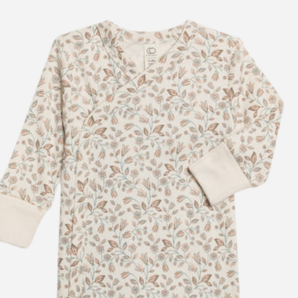 Colored Organics - Organic Newborn Indy Kimono Gown - Yuma Floral/Teal+Taupe